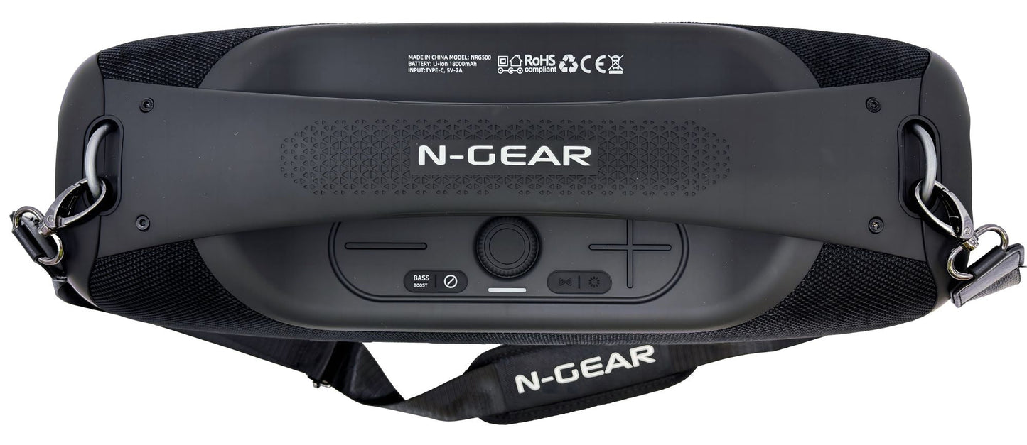 N-Gear | NRG500 Bluetooth Speaker Partybox with Lighting & Microphone IPX5 Waterproof Black