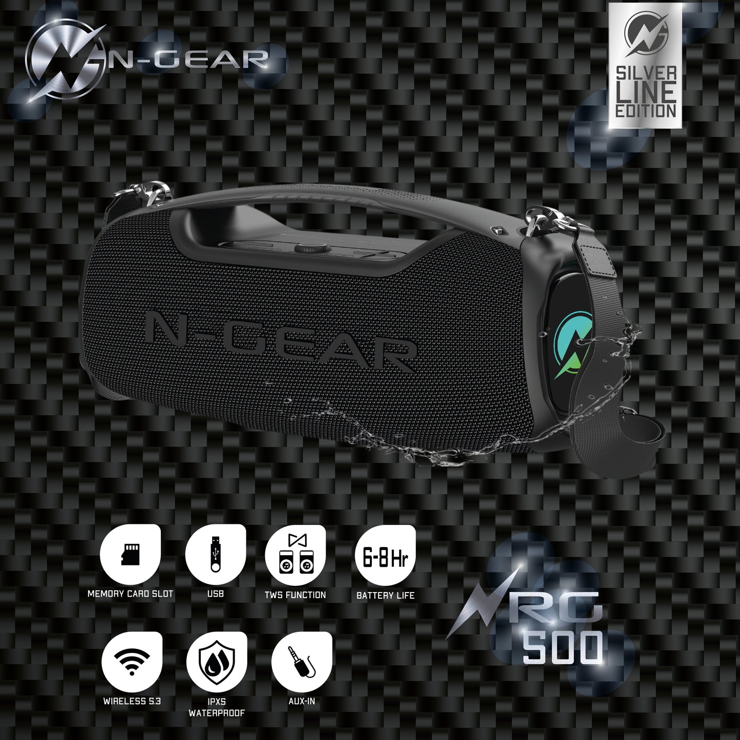 N-Gear | NRG500 Bluetooth Speaker Partybox with Lighting & Microphone IPX5 Waterproof Black