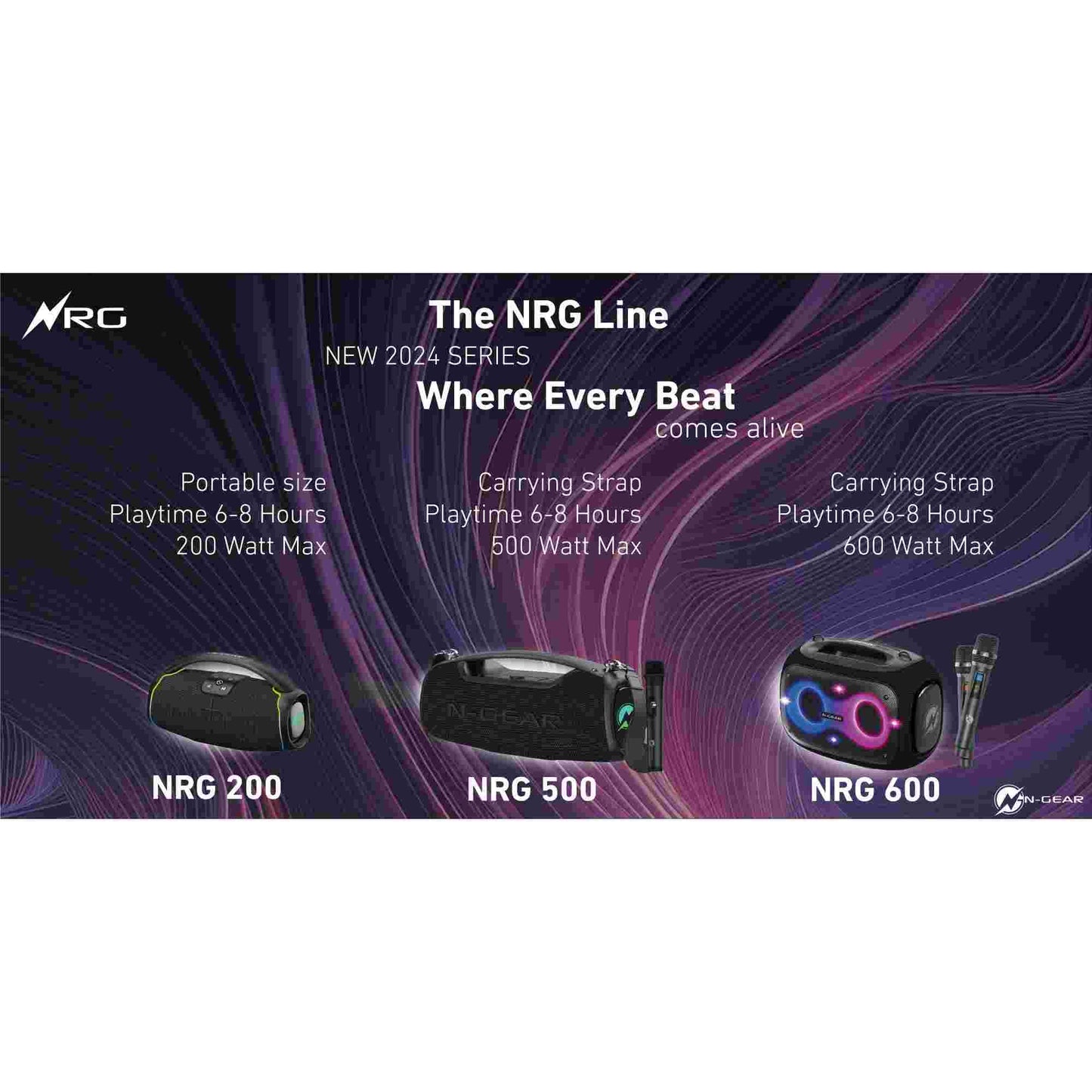 N-Gear | NRG600 Bluetooth Speaker Partybox with Lighting & 2 Microphones IPX5 Waterproof Black