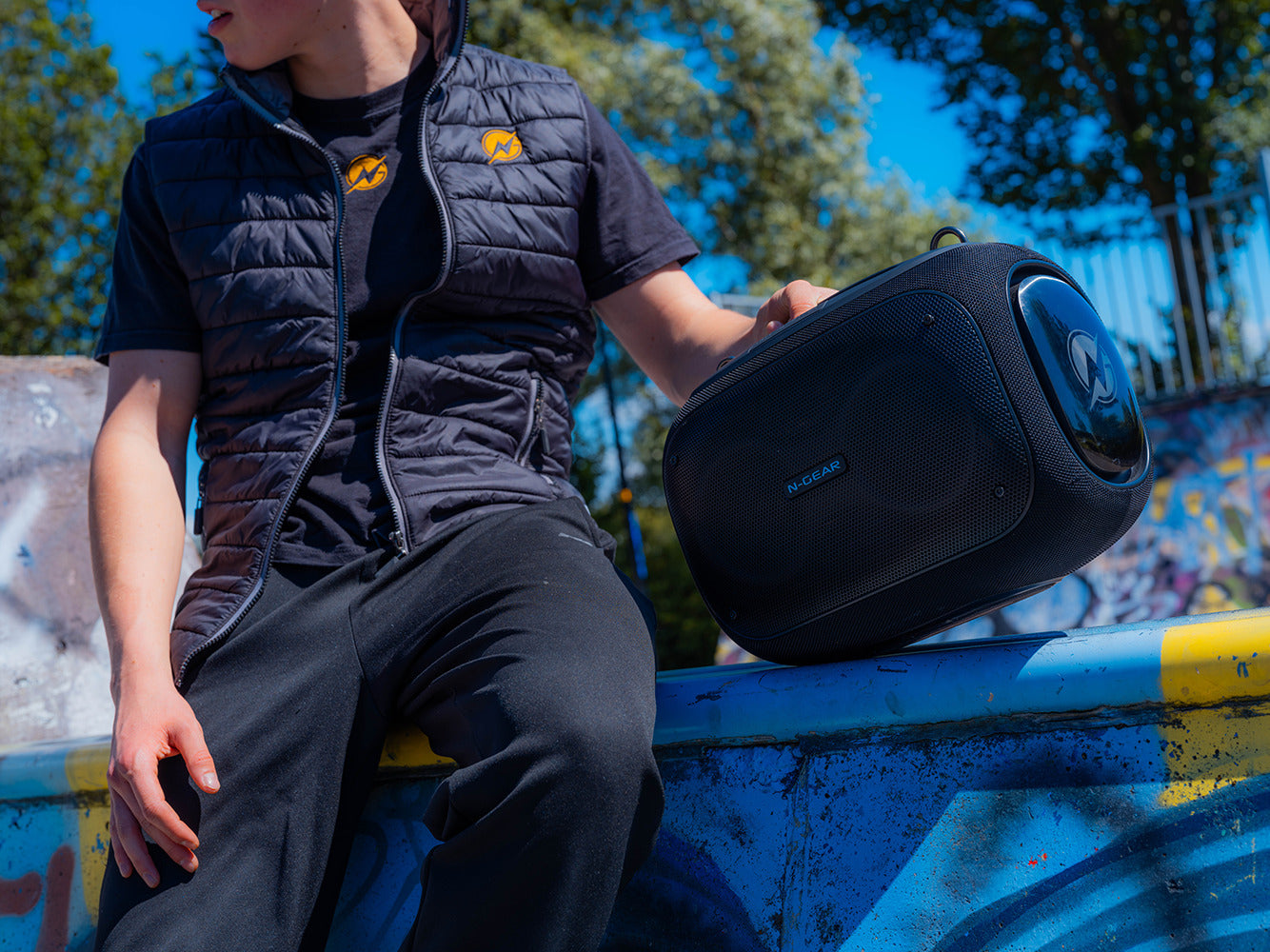 N-Gear | NRG600 Bluetooth Speaker Partybox with Lighting & 2 Microphones IPX5 Waterproof Black