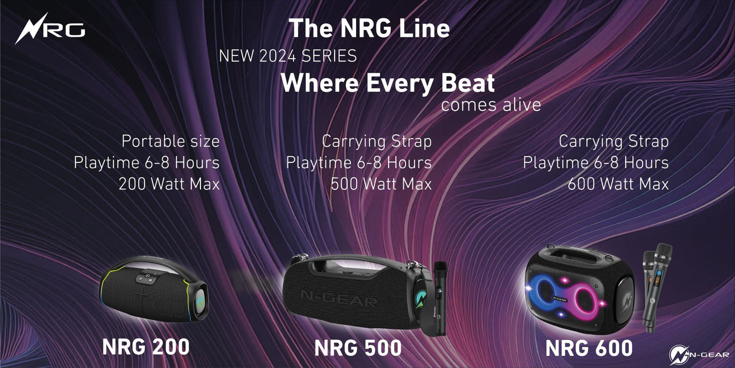N-Gear | NRG600 Bluetooth Speaker Partybox with Lighting & 2 Microphones IPX5 Waterproof Black