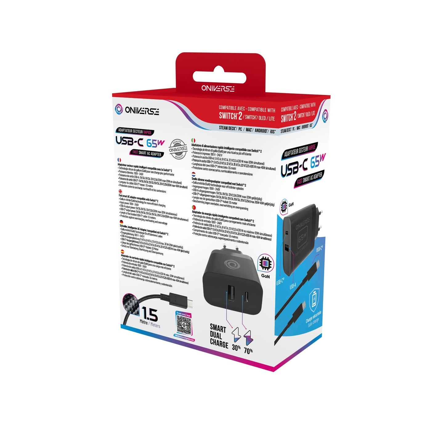 Oniverse | 65W 1.5m Charging Cable AC Adapte USB-C for Nintendo Switch 2