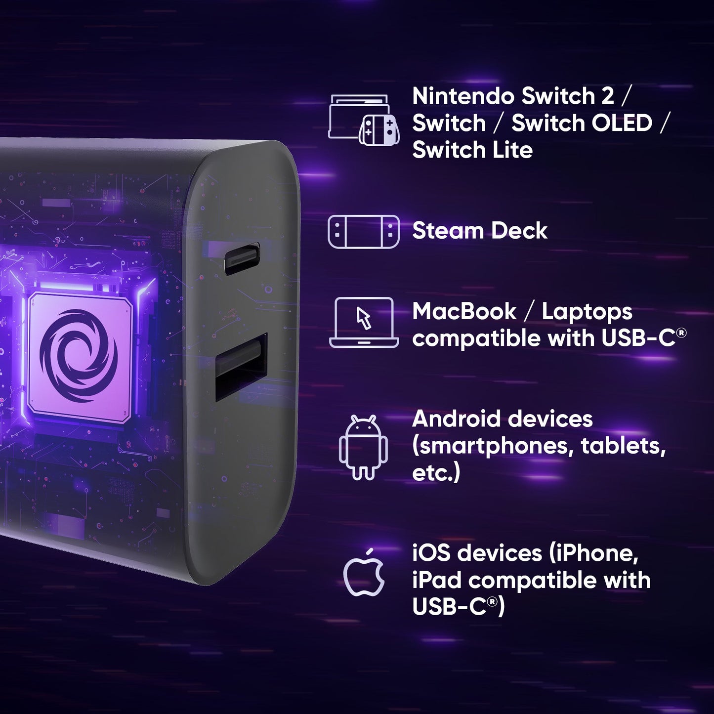 Oniverse | 65W 1.5m Charging Cable AC Adapte USB-C for Nintendo Switch 2