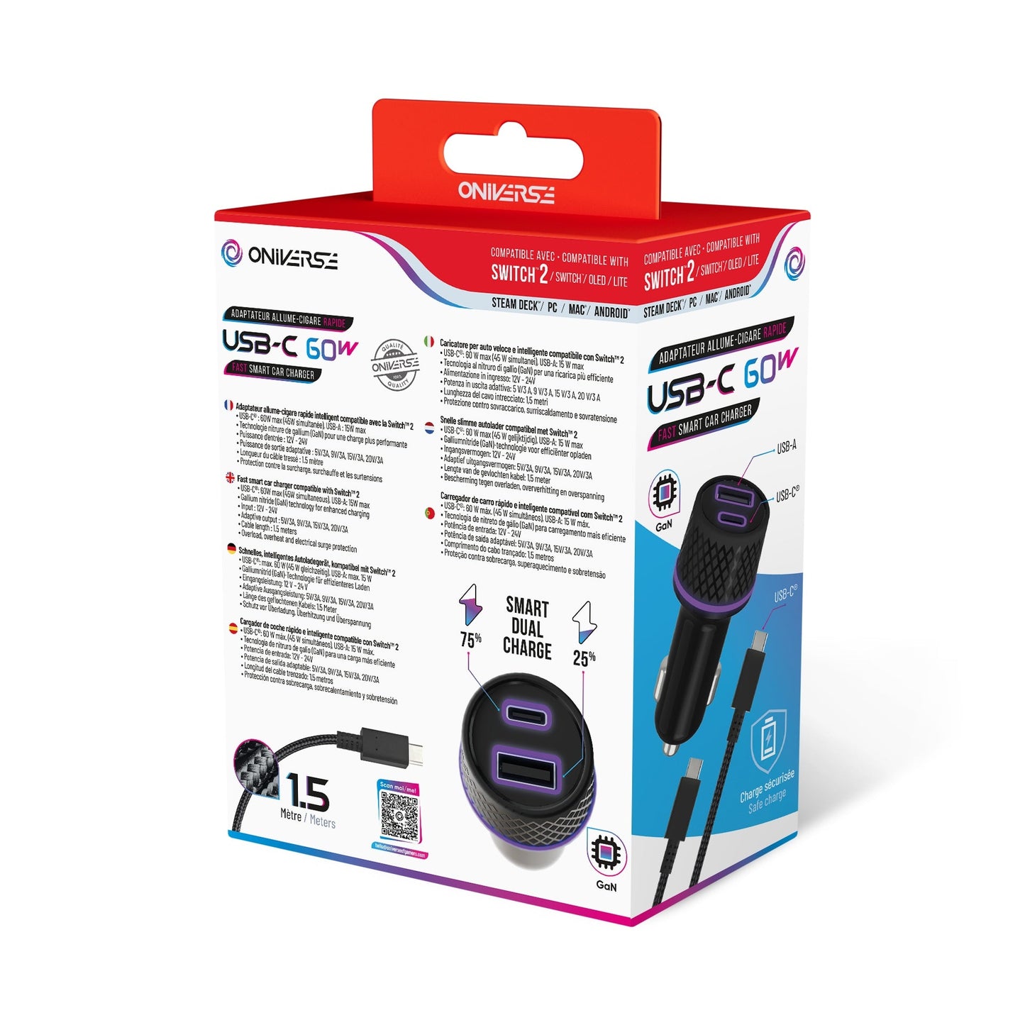 Oniverse | 60w 1.5m Car Charger Adapter for Nintendo Switch 2