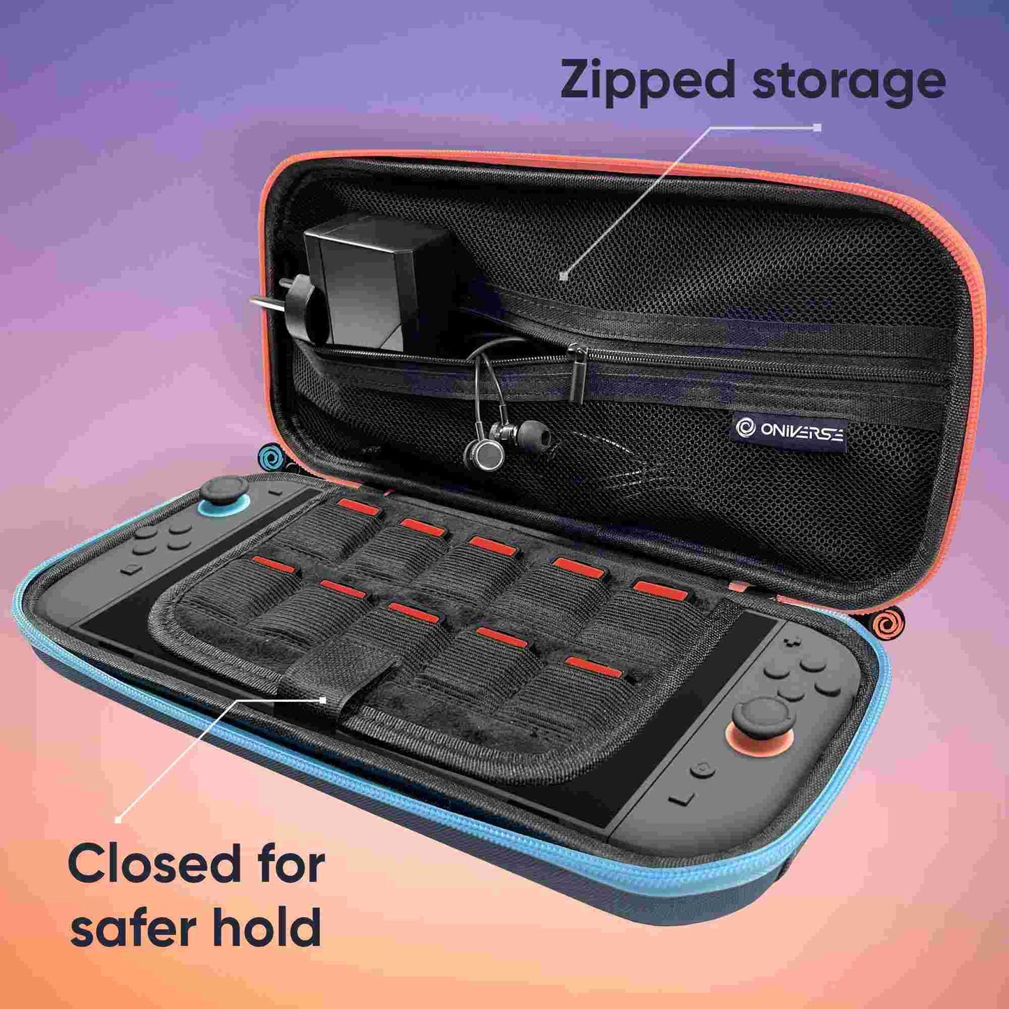 Oniverse | Nintendo Switch 2 Carrying Case with Blue & Orange Zip Tag
