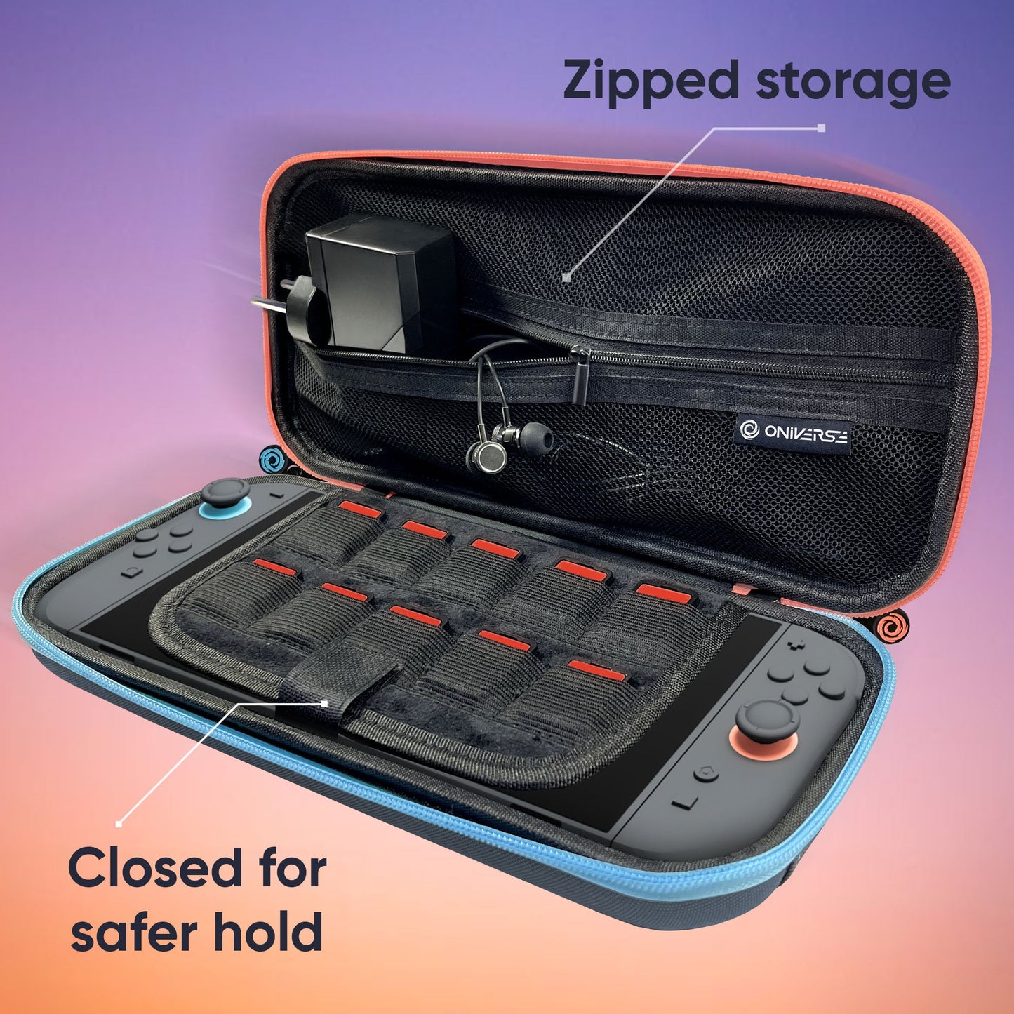 Oniverse | Nintendo Switch 2 Carrying Case with Blue & Orange Zip Tag