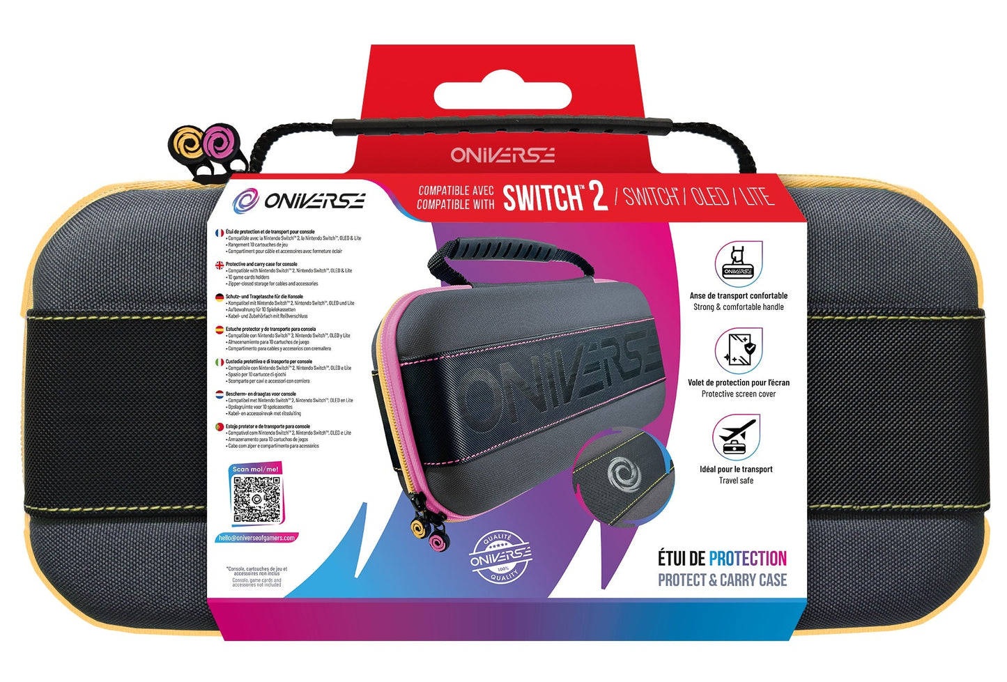 Oniverse | Nintendo Switch 2 Carrying Case with Pink & Yellow Zip Tag
