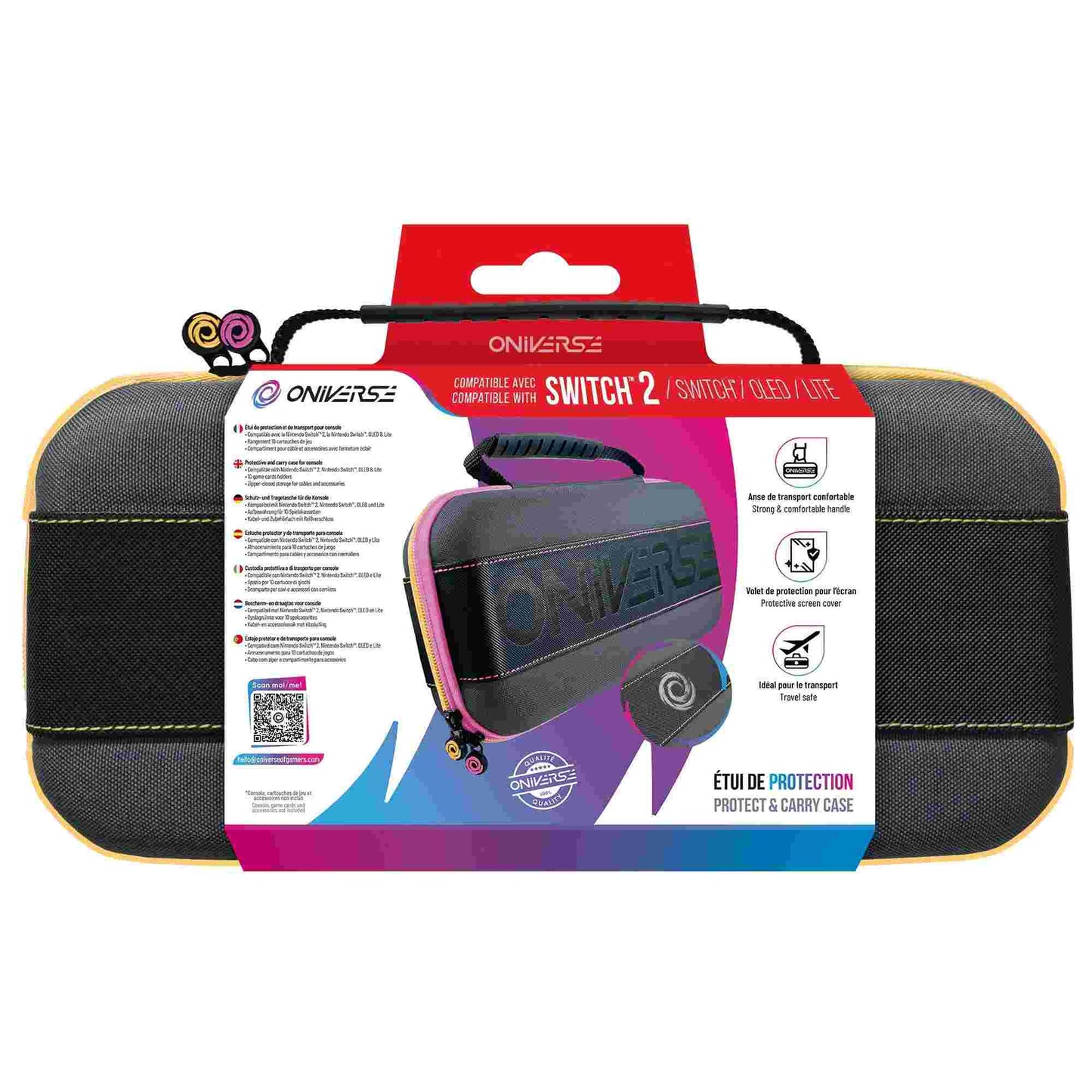 Oniverse | Nintendo Switch 2 Carrying Case with Pink & Yellow Zip Tag