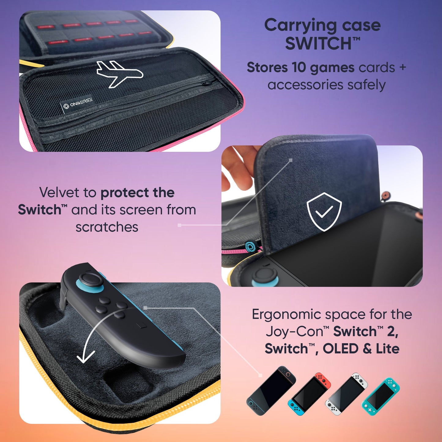 Oniverse | Nintendo Switch 2 Carrying Case with Pink & Yellow Zip Tag