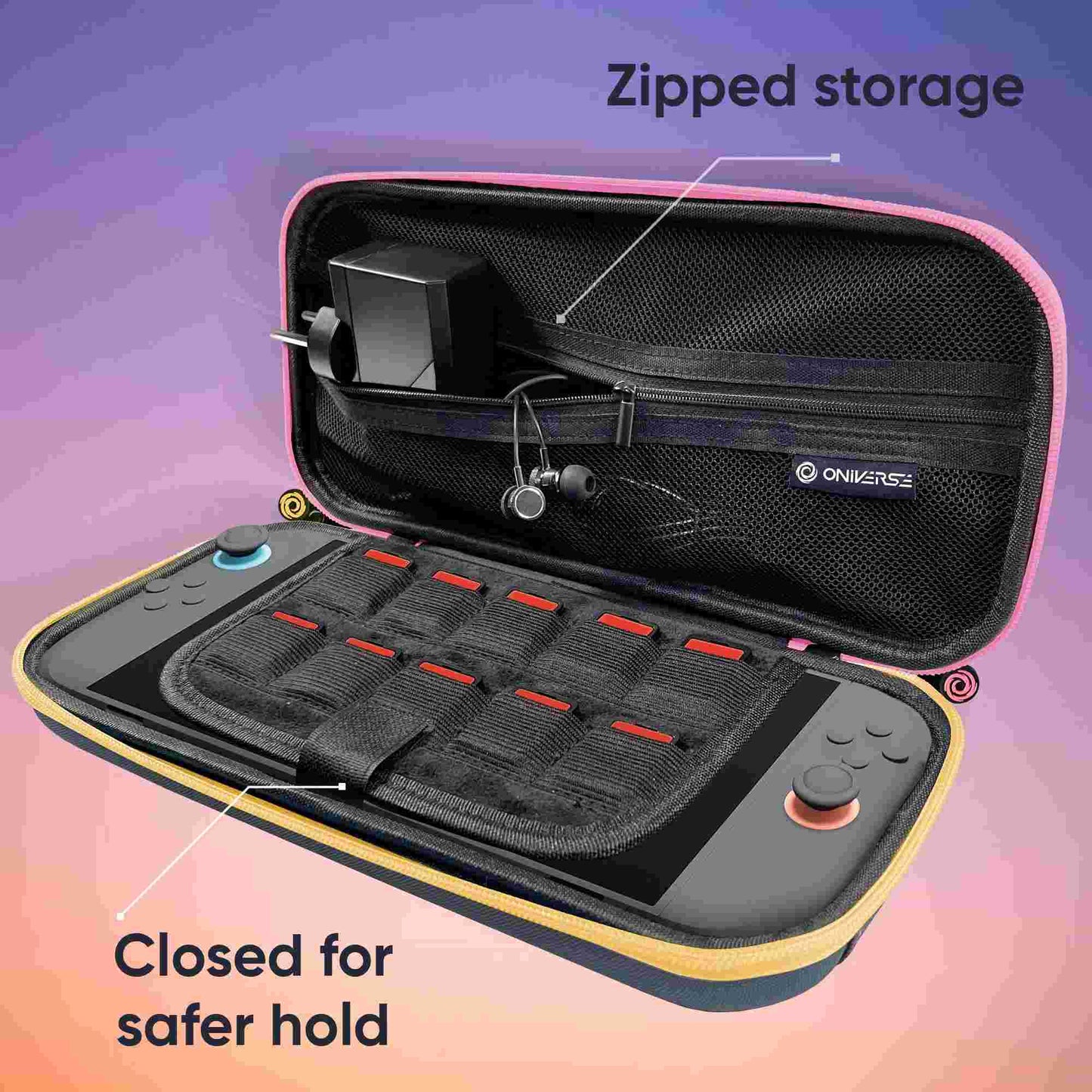 Oniverse | Nintendo Switch 2 Carrying Case with Pink & Yellow Zip Tag