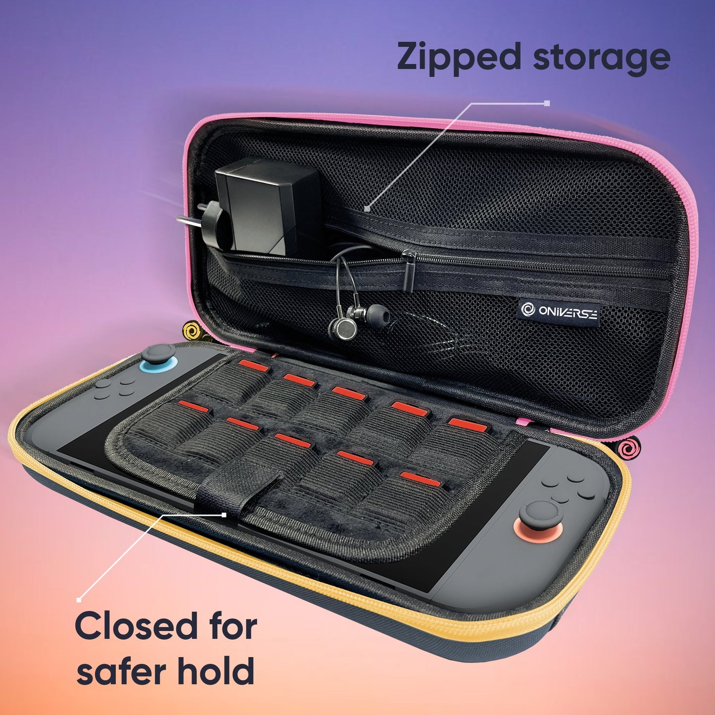 Oniverse | Nintendo Switch 2 Carrying Case with Pink & Yellow Zip Tag