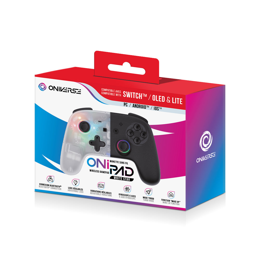 Oniverse | Onipad White Star Bluetooth Controller for Nintendo Switch, PC, Mobile
