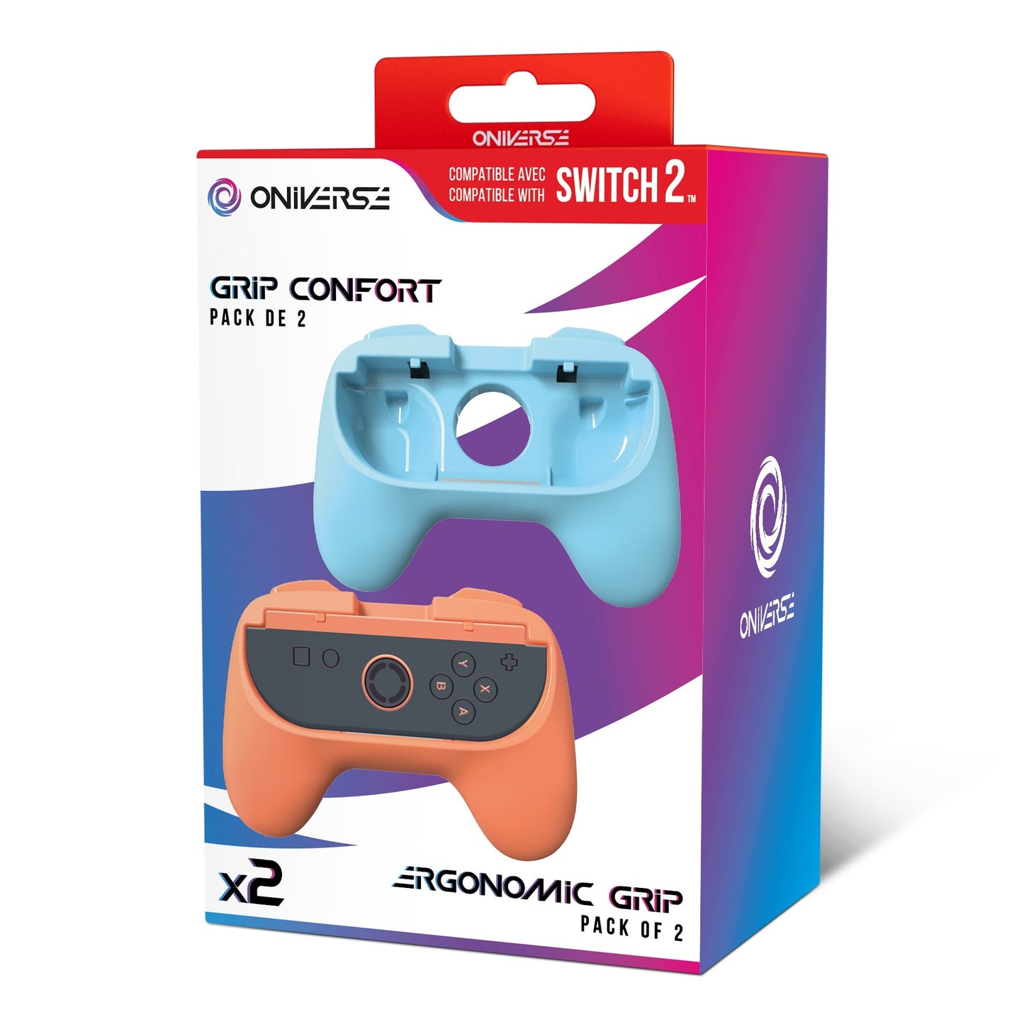 Oniverse | Pack of 2 Ergonomic Grips for Nintendo Switch 2 - Orange & Blue