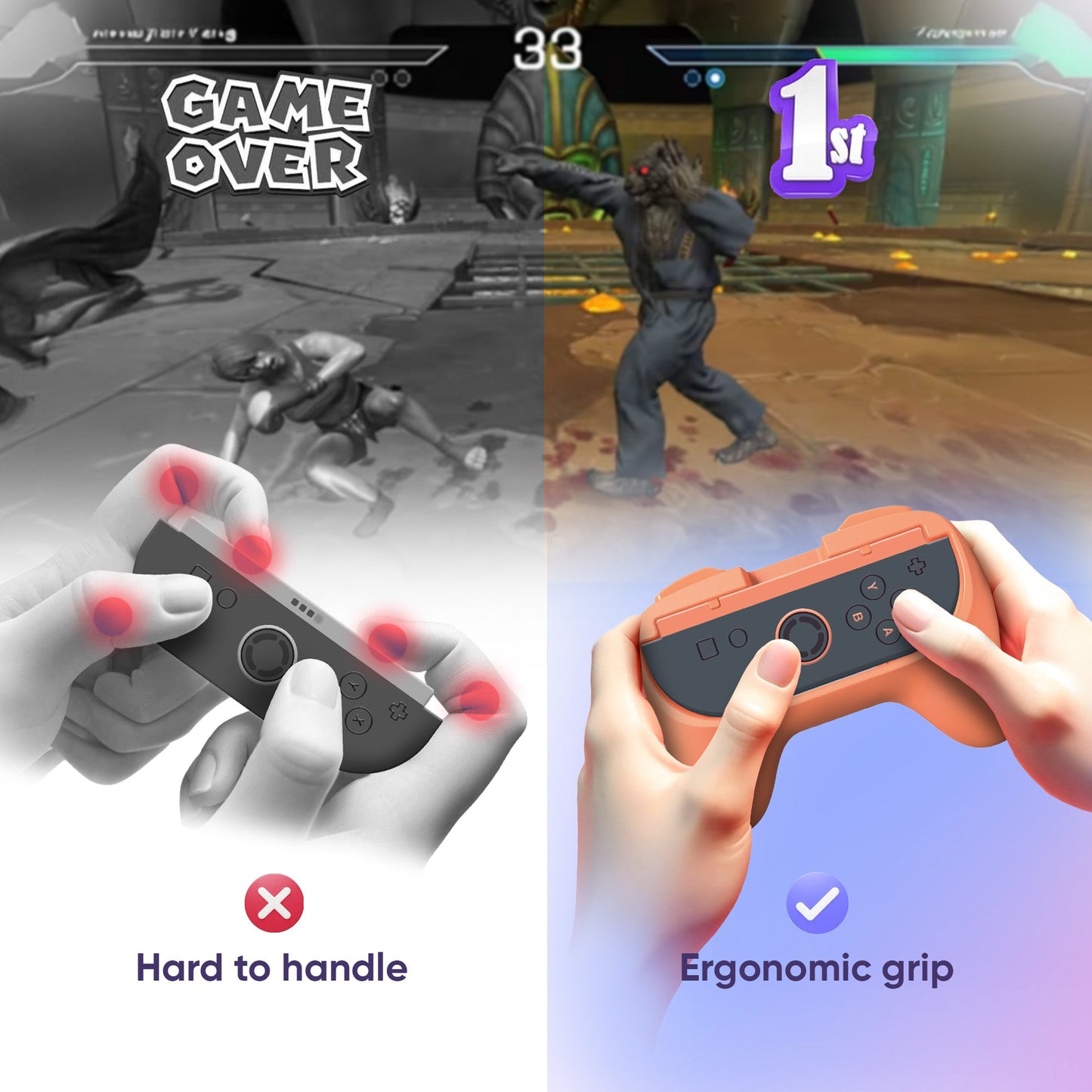 Oniverse | Pack of 2 Ergonomic Grips for Nintendo Switch 2 - Orange & Blue