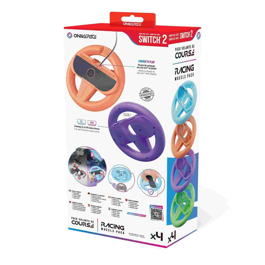 Oniverse | Pack of 4 Racing Wheel Controller Holders for Nintendo Switch 2 - Orange/Blue/Purple/Green