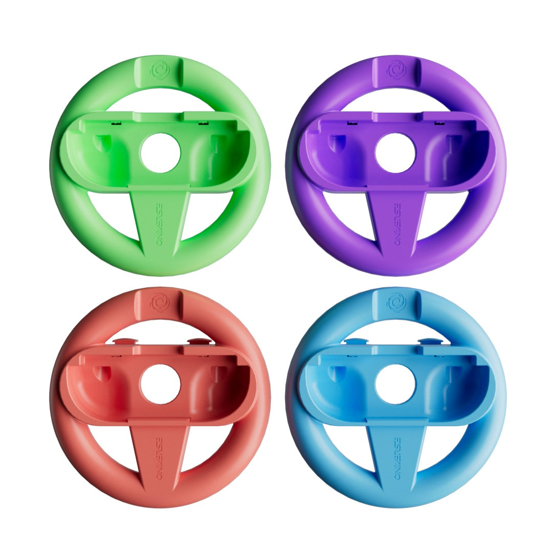 Oniverse | Pack of 4 Racing Wheel Controller Holders for Nintendo Switch 2 - Orange/Blue/Purple/Green