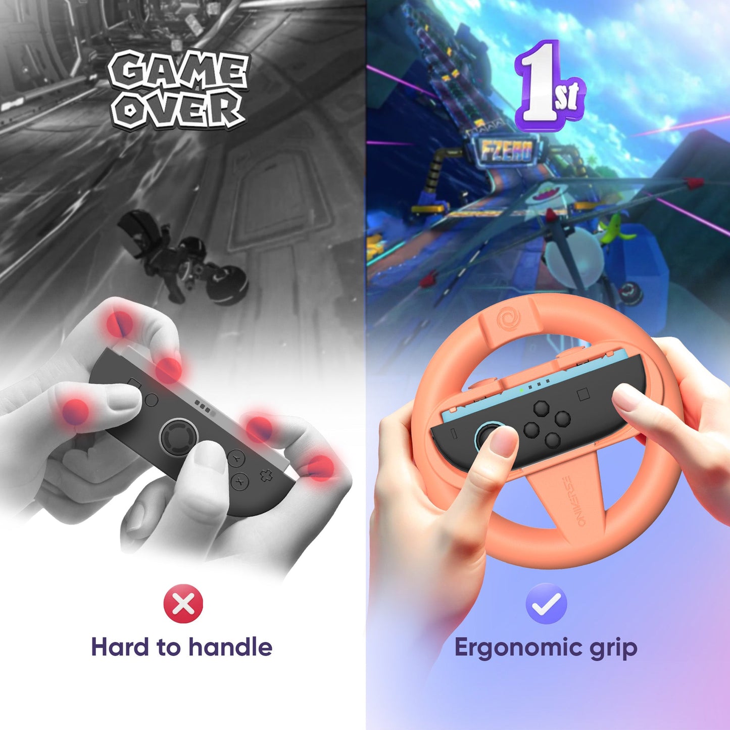 Oniverse | Pack of 4 Racing Wheel Controller Holders for Nintendo Switch 2 - Orange/Blue/Purple/Green