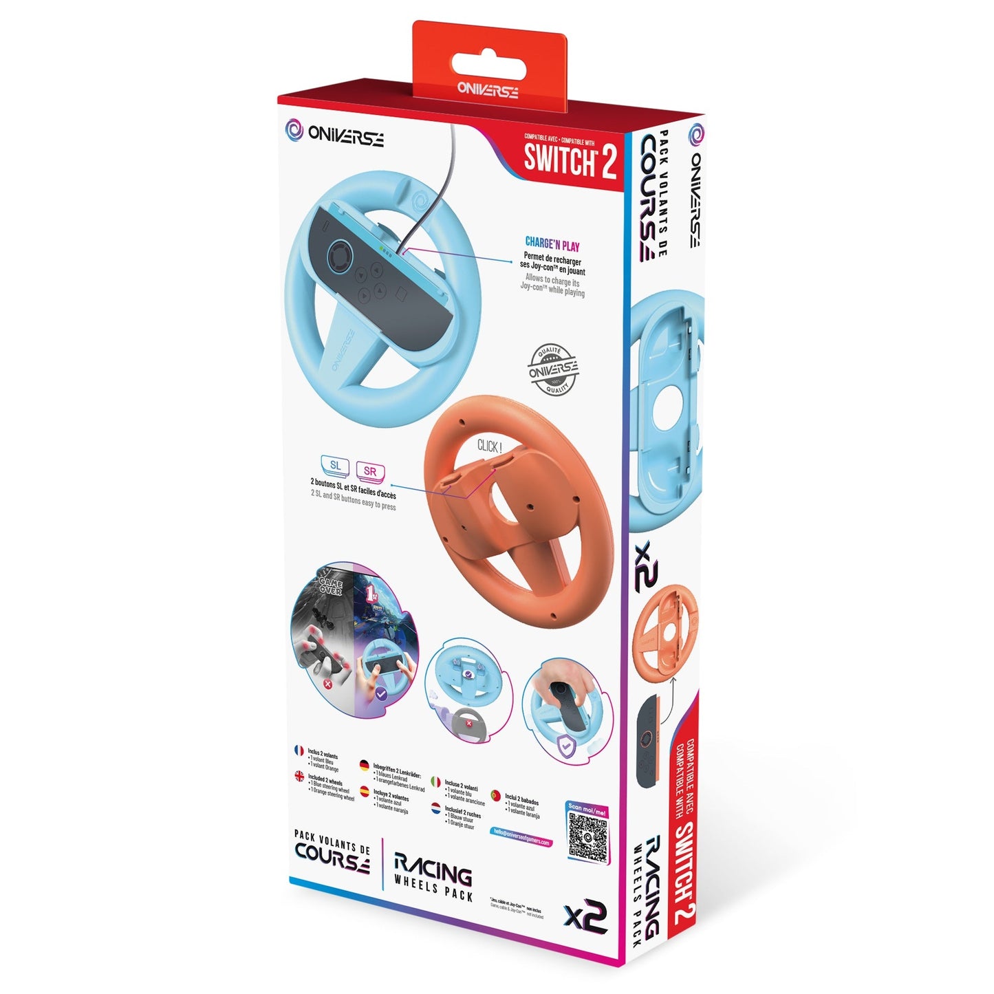 Oniverse | Pack of 2 Racing Wheel Controller Holders - Orange/Blue (Switch 2)