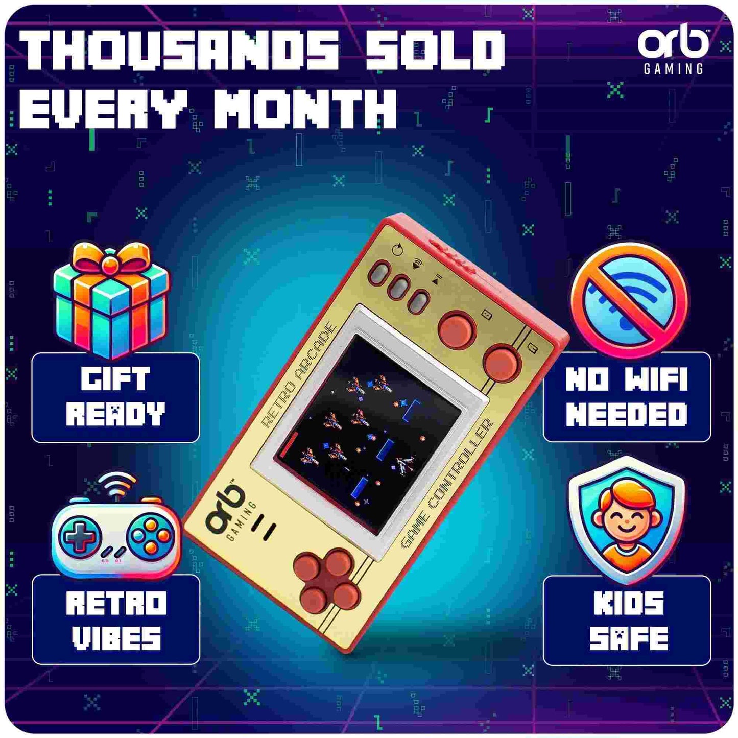 Thumbs Up Orb Retro Mini Handheld Console Gold 150 Games
