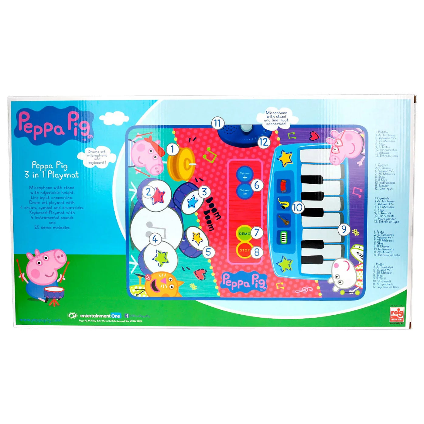 Reig | Peppa Pig 3-in-1 Playmat Drum and Piano with Microphone and Drumsticks