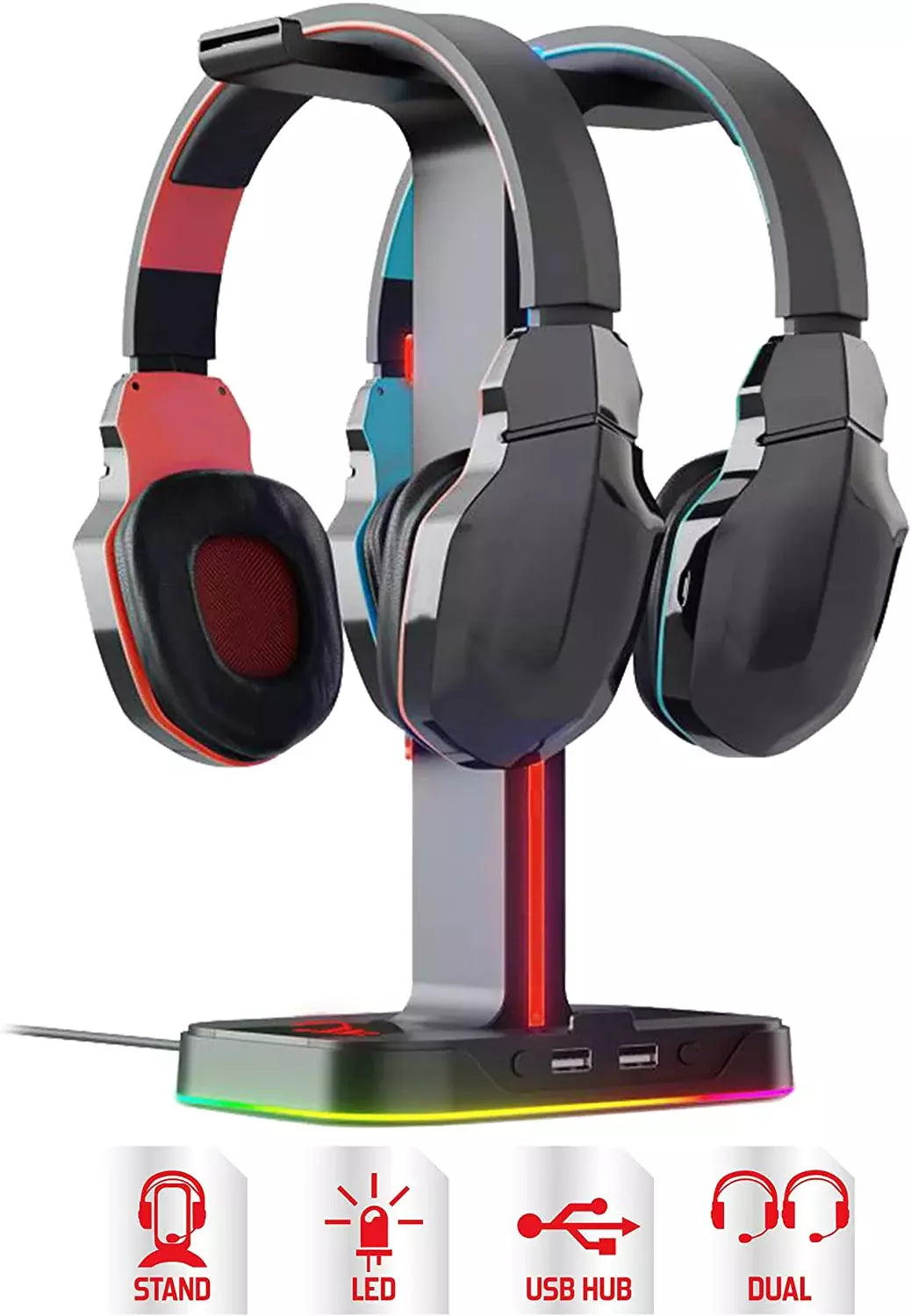 Subsonic | Raiden Dual Headset Stand with USB & LED Lighting