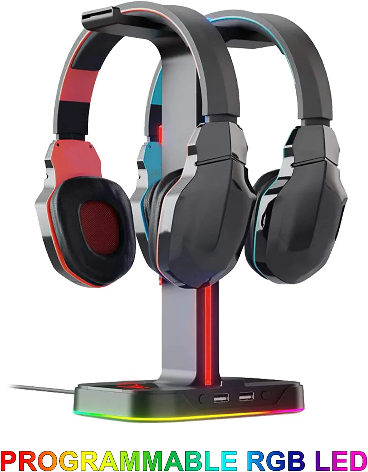 Subsonic | Raiden Dual Headset Stand with USB & LED Lighting
