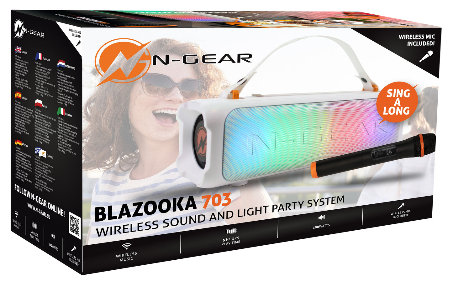N-Gear | Blazooka 703W Bluetooth Speaker Karaoke Set Party Box with Microphone White