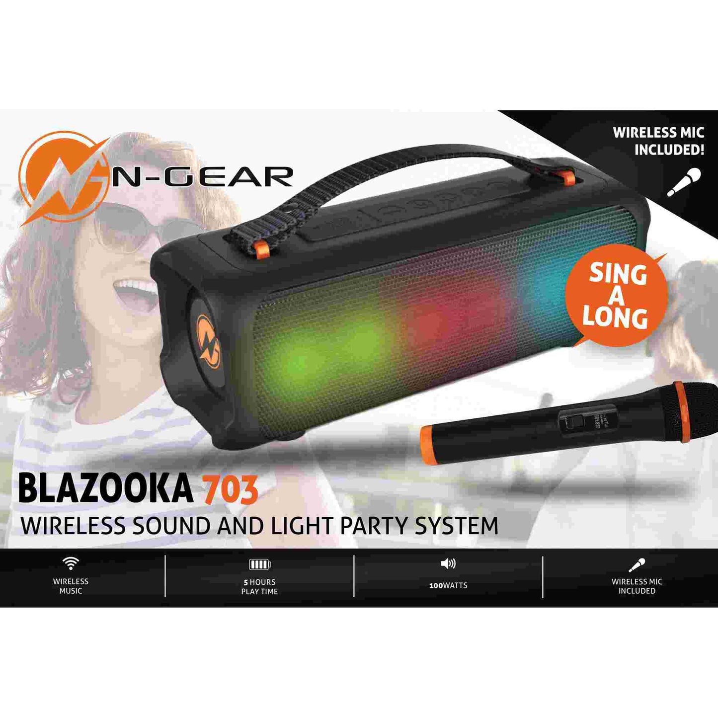 N-Gear | Blazooka 703B Bluetooth Speaker Karaoke Set Party Box with Microphone Black