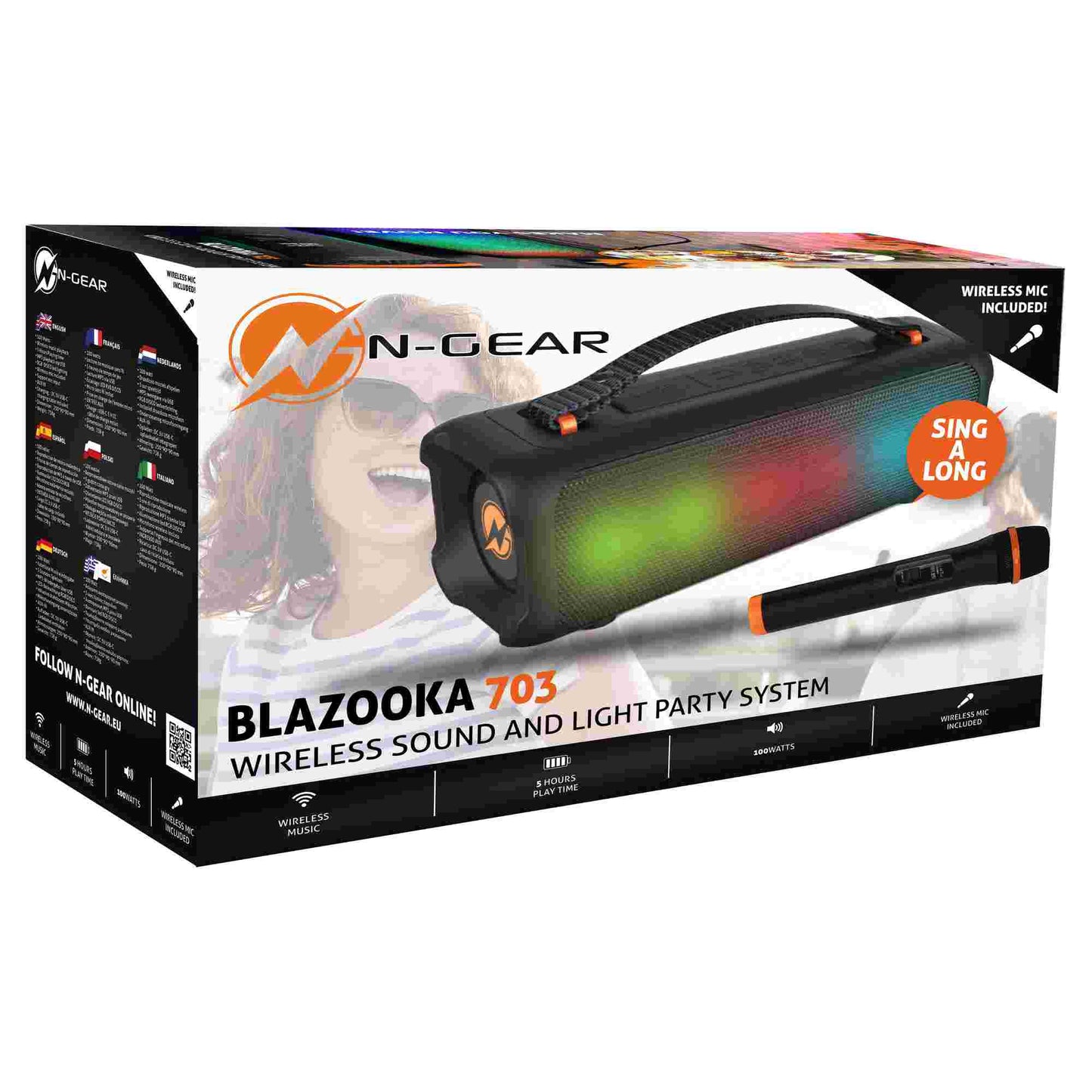 N-Gear | Blazooka 703B Bluetooth Speaker Karaoke Set Party Box with Microphone Black