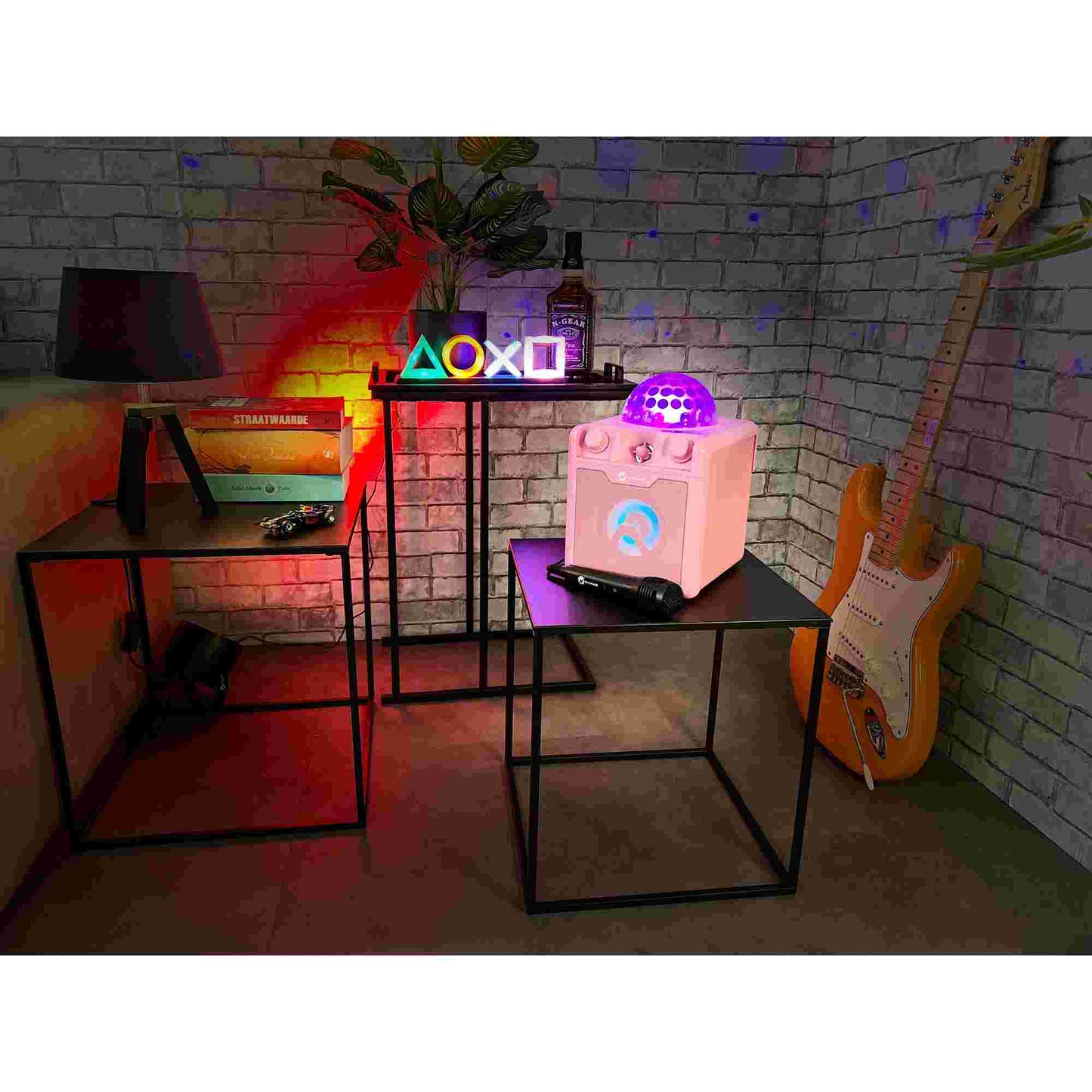 N-Gear | Disco Block 410 Bluetooth Speaker Karaoke Set Party Box with 2 Microphones Pink