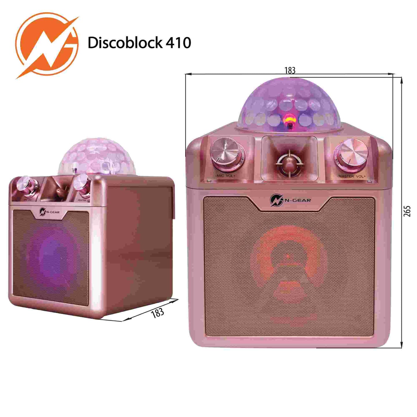 N-Gear | Disco Block 410 Karaoke Set Bluetooth Speaker Party Box with 2 Microphones Space Pink Limited Edition