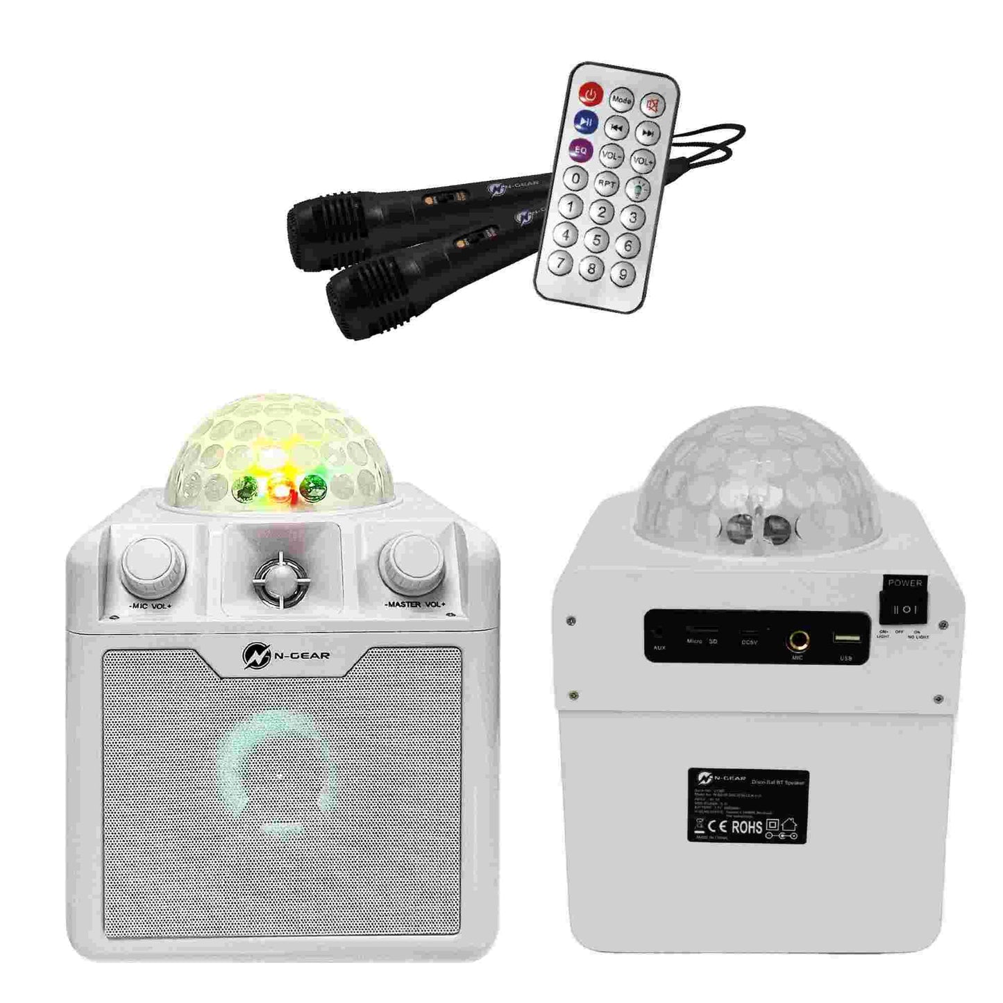 N-Gear | Disco Block 410 Bluetooth Speaker Karaoke Set Party Box with 2 Microphones White