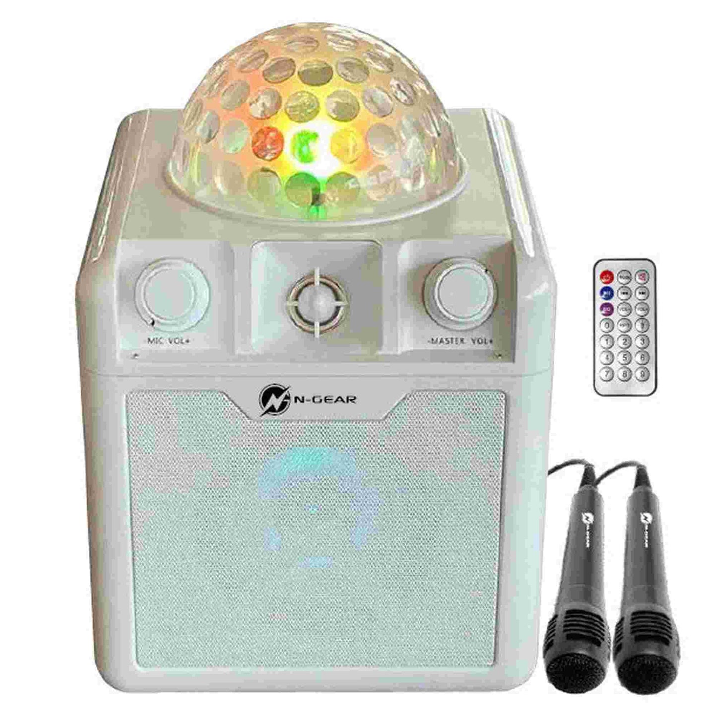 N-Gear | Disco Block 410 Bluetooth Speaker Karaoke Set Party Box with 2 Microphones White