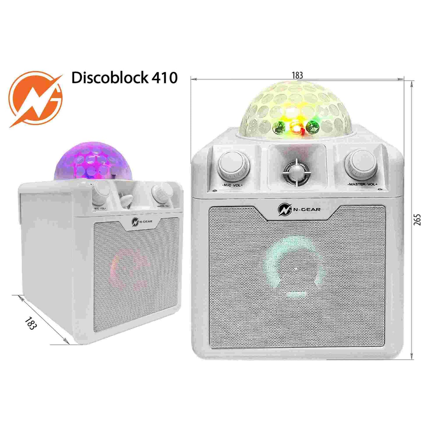 N-Gear | Disco Block 410 Bluetooth Speaker Karaoke Set Party Box with 2 Microphones White