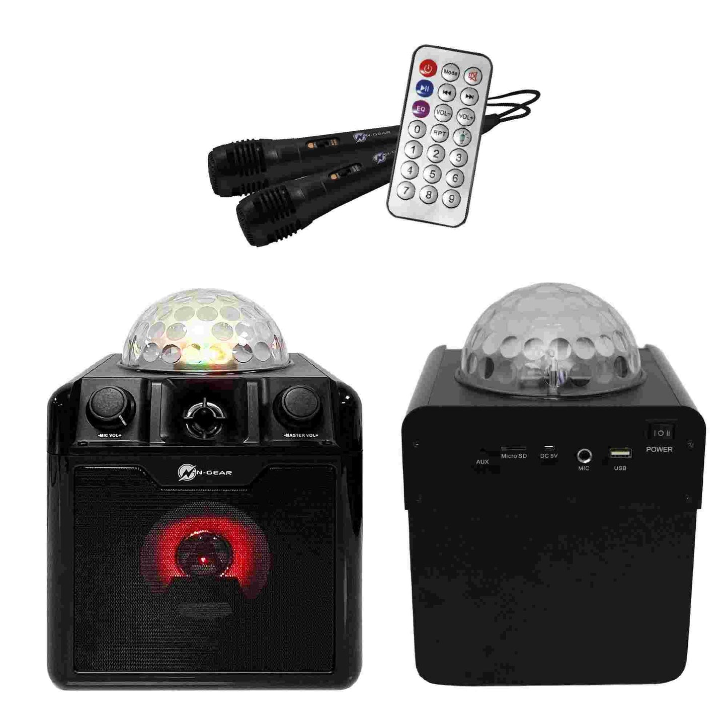 N-Gear | Disco Block 410 Bluetooth Speaker Karaoke Set Party Box with Lighting & 2 Microphones Black