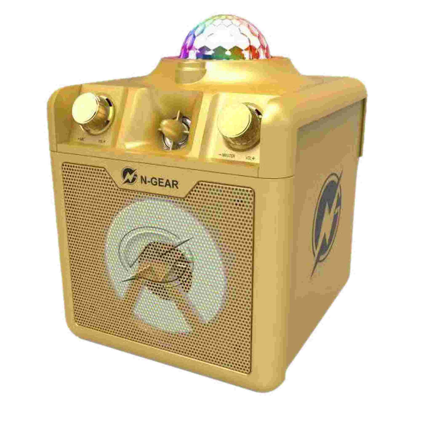 N-Gear | Disco Star 710 Gold Bluetooth Speaker Karaoke Set Party Box with Star Projector & 2 Microphones