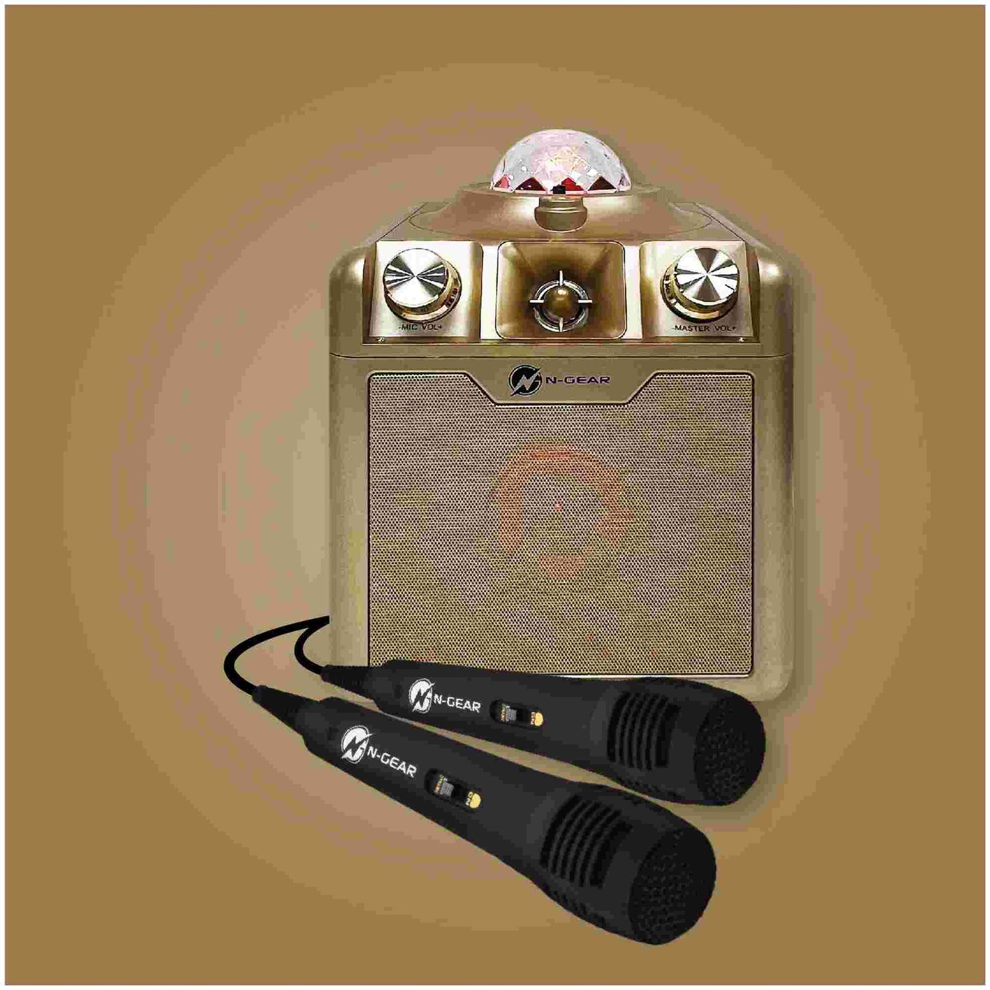 N-Gear | Disco Star 710 Gold Bluetooth Speaker Karaoke Set Party Box with Star Projector & 2 Microphones