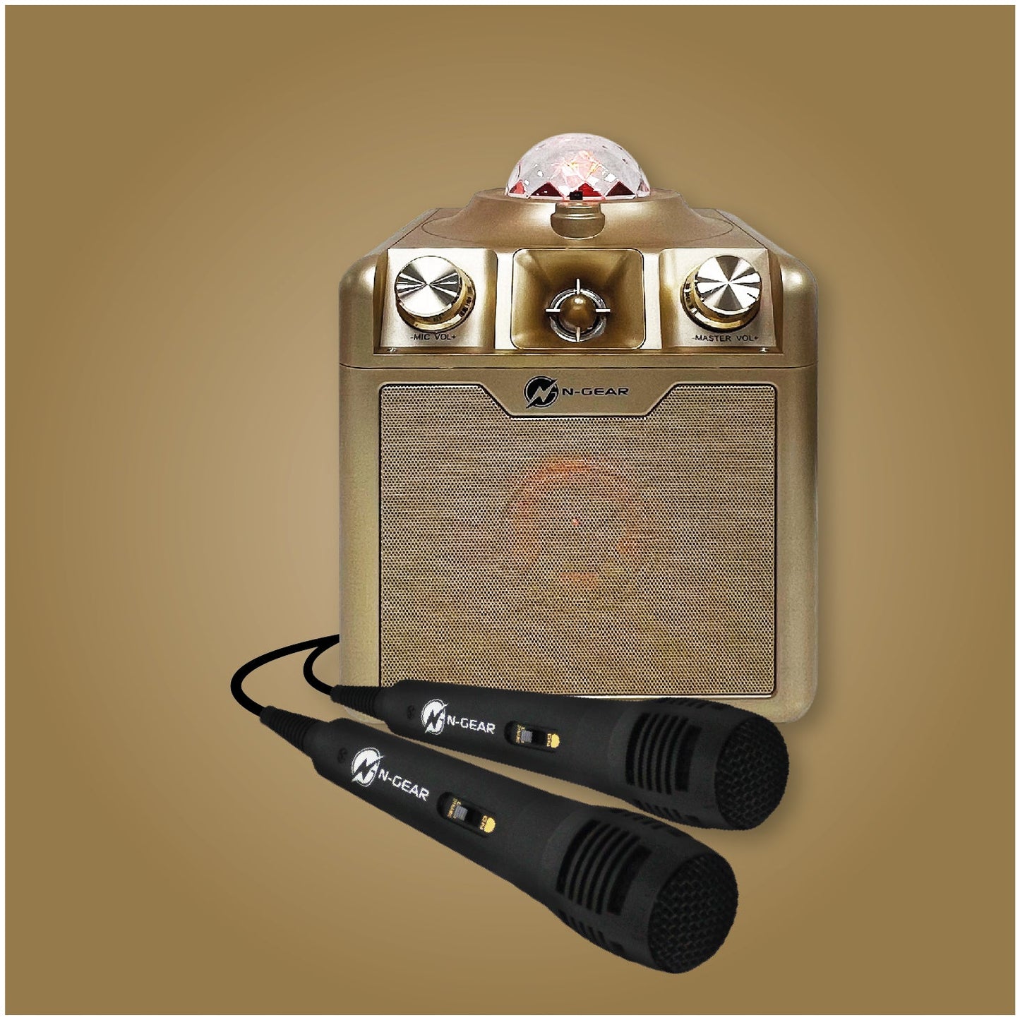 N-Gear | Disco Star 710 Gold Bluetooth Speaker Karaoke Set Party Box with Star Projector & 2 Microphones