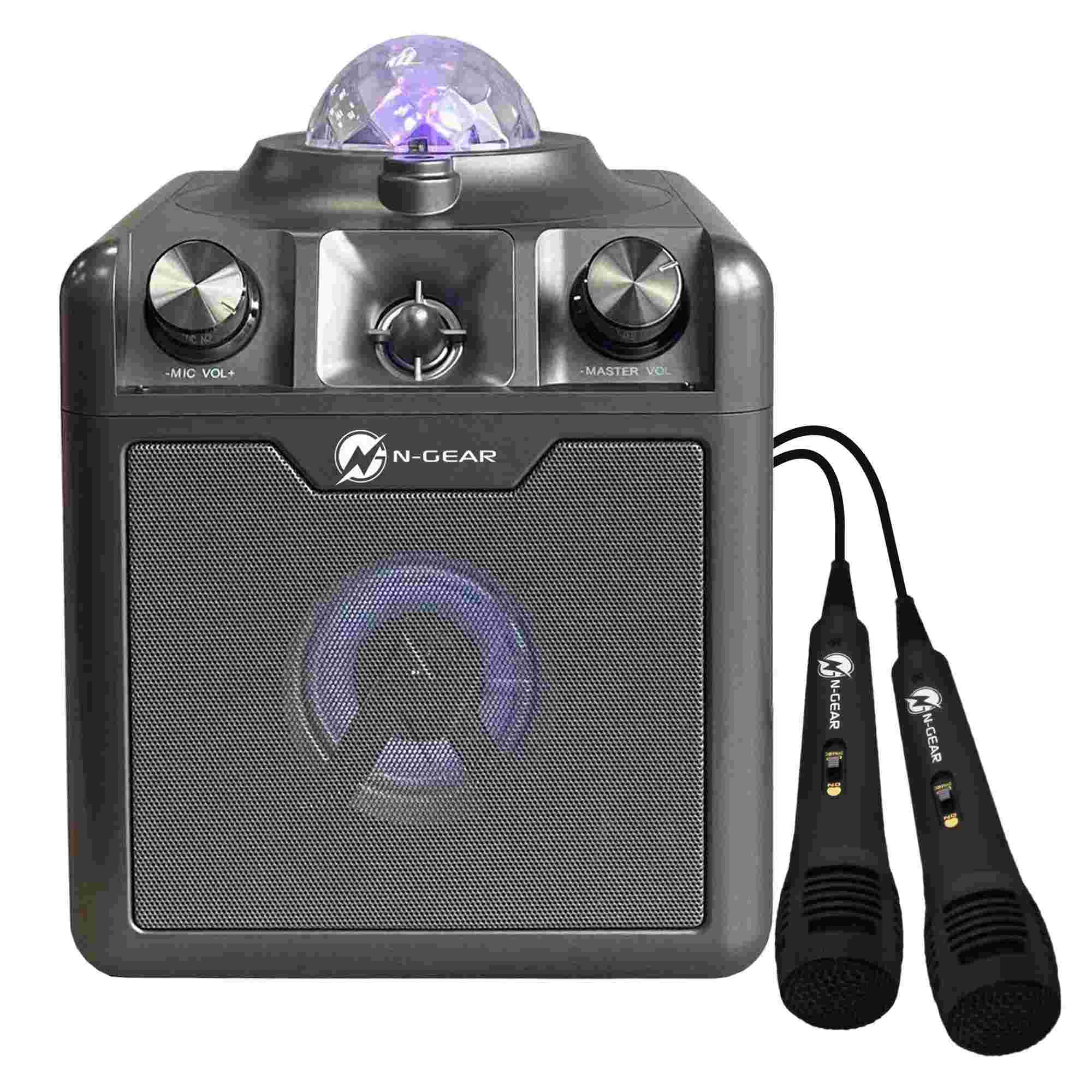 N-Gear | Disco Star 710 Space Grey Bluetooth Speaker Karaoke Set Party Box with Star Projector & 2 Microphones