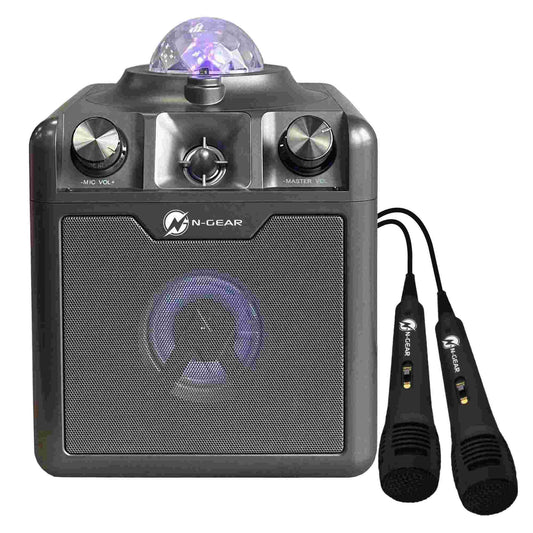 N-Gear | Disco Star 710 Space Grey Bluetooth Speaker Karaoke Set Party Box with Star Projector & 2 Microphones