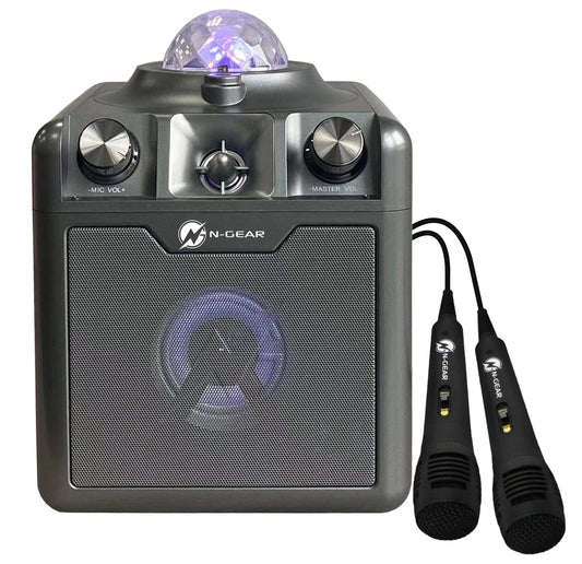 N-Gear | Disco Star 710 Space Grey Bluetooth Speaker Karaoke Set Party Box with Star Projector & 2 Microphones