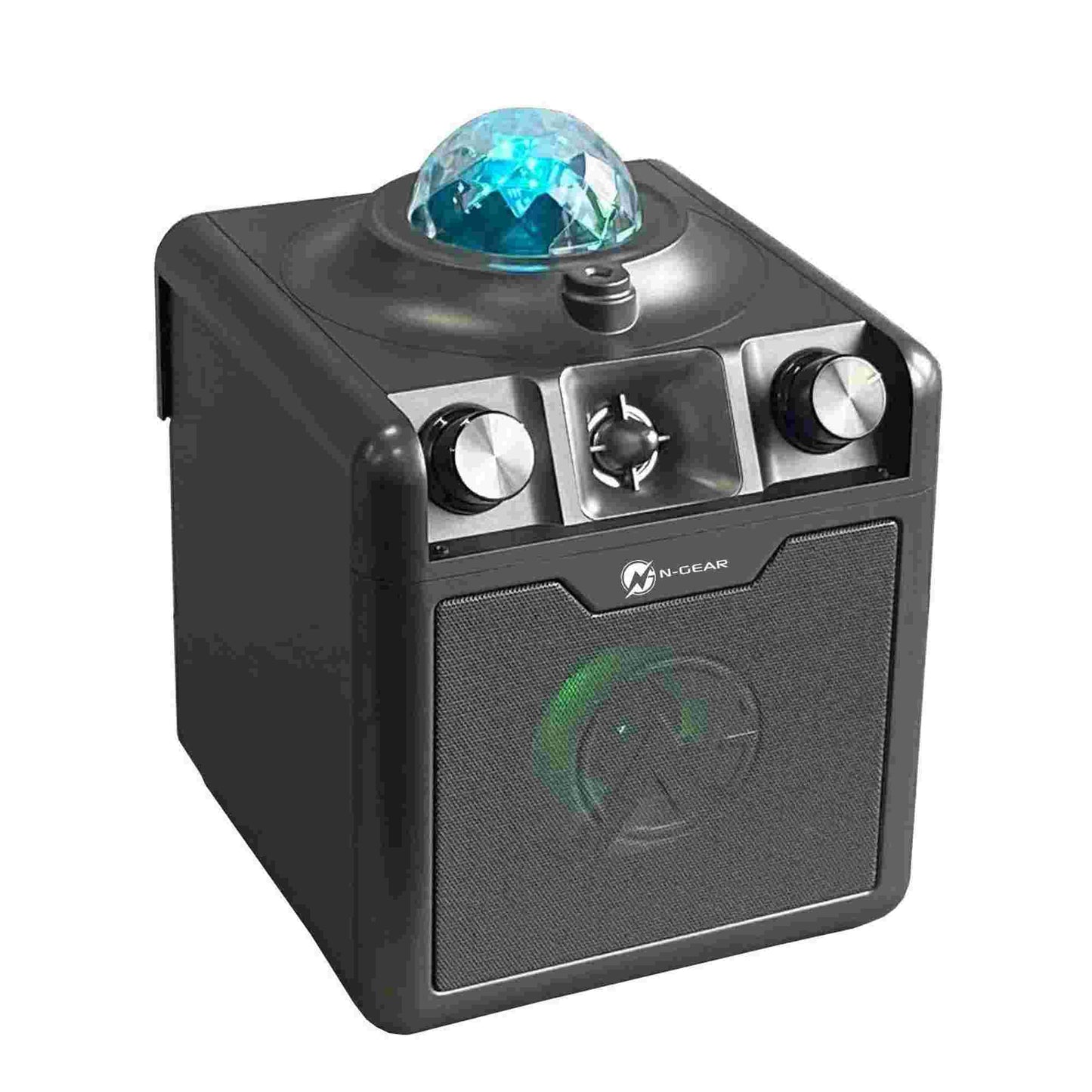 N-Gear | Disco Star 710 Space Grey Bluetooth Speaker Karaoke Set Party Box with Star Projector & 2 Microphones
