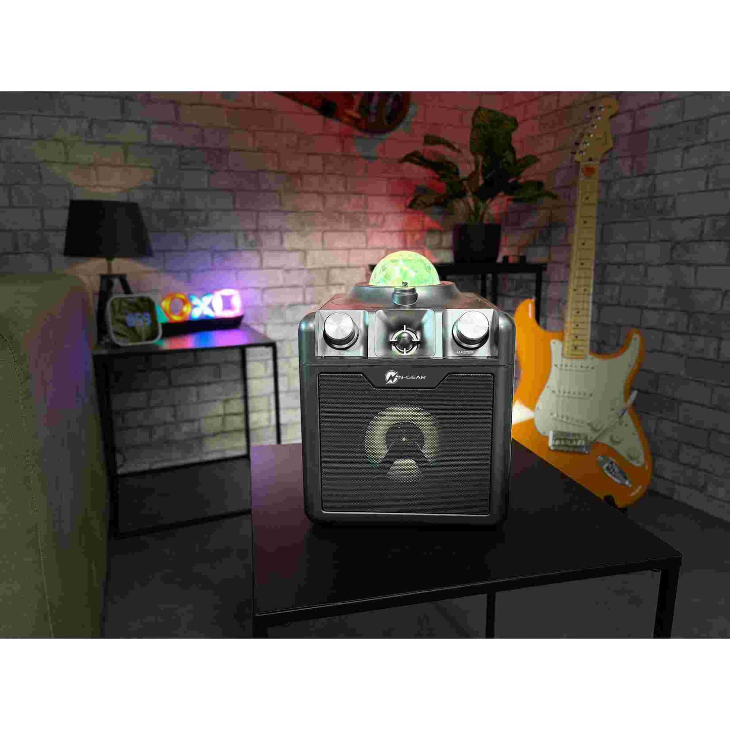 N-Gear | Disco Star 710 Space Grey Bluetooth Speaker Karaoke Set Party Box with Star Projector & 2 Microphones