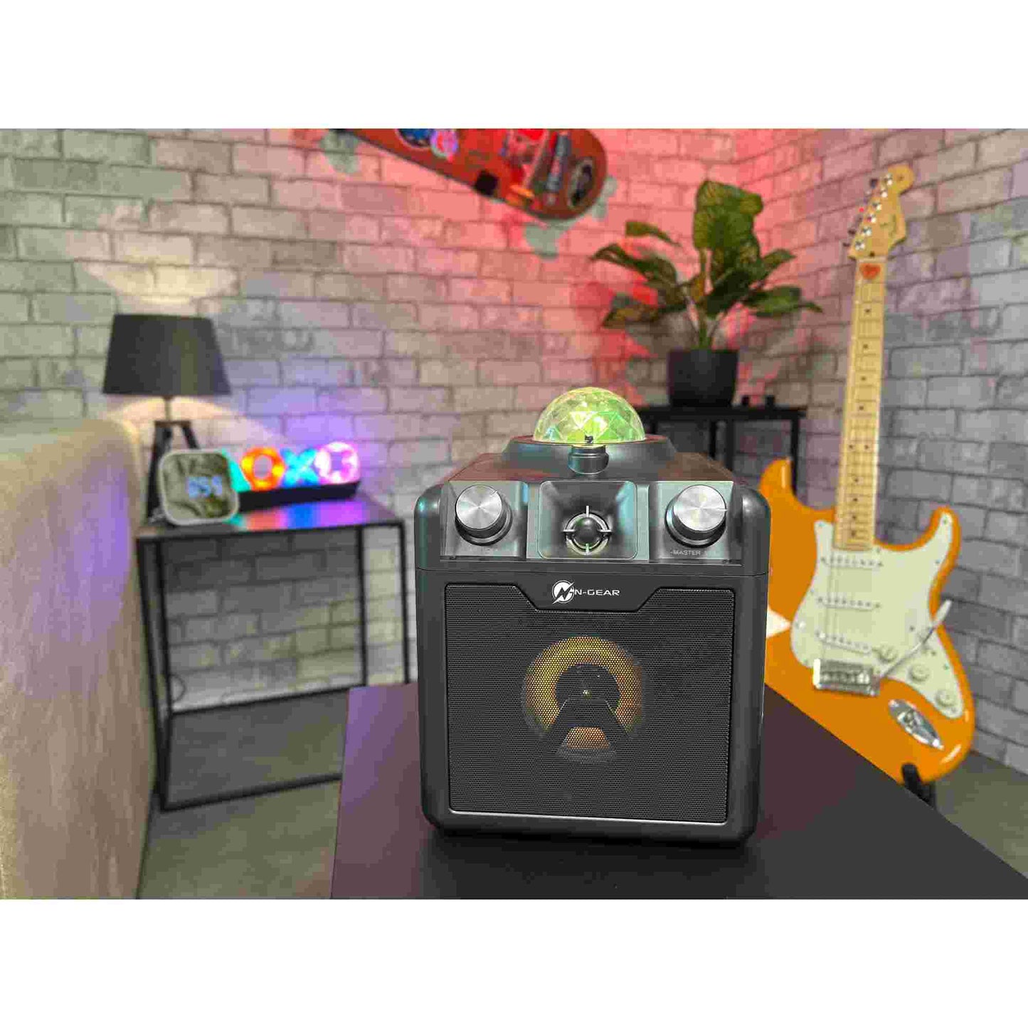 N-Gear | Disco Star 710 Space Grey Bluetooth Speaker Karaoke Set Party Box with Star Projector & 2 Microphones