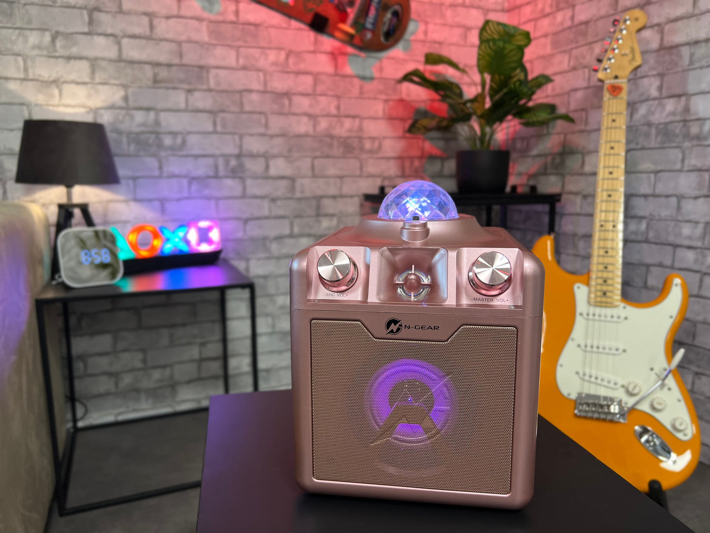 N-Gear | Disco Star 710 Space Pink Bluetooth Speaker Karaoke Set Party Box with Star Projector & 2 Microphones