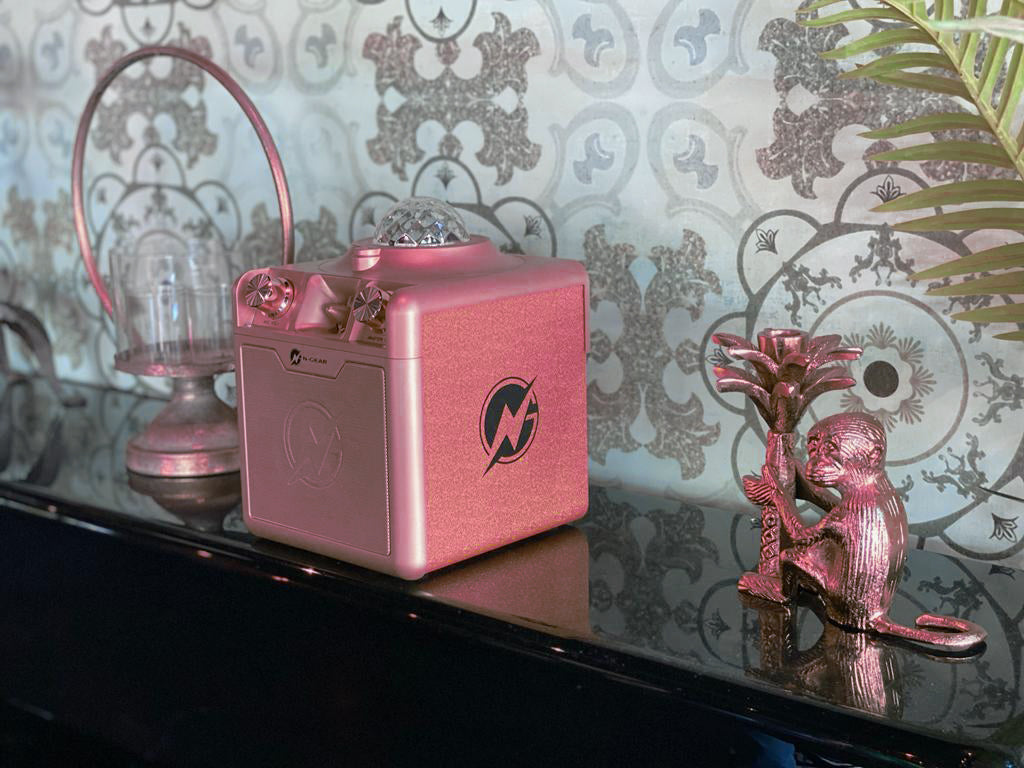 N-Gear | Disco Star 710 Space Pink Bluetooth Speaker Karaoke Set Party Box with Star Projector & 2 Microphones