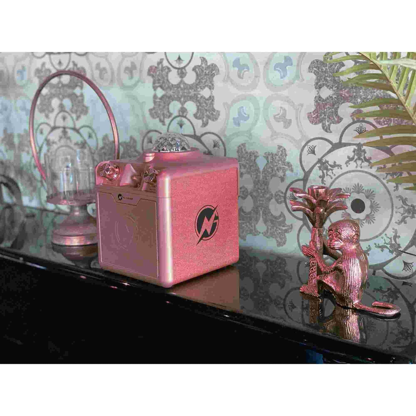 N-Gear | Disco Star 710 Space Pink Bluetooth Speaker Karaoke Set Party Box with Star Projector & 2 Microphones
