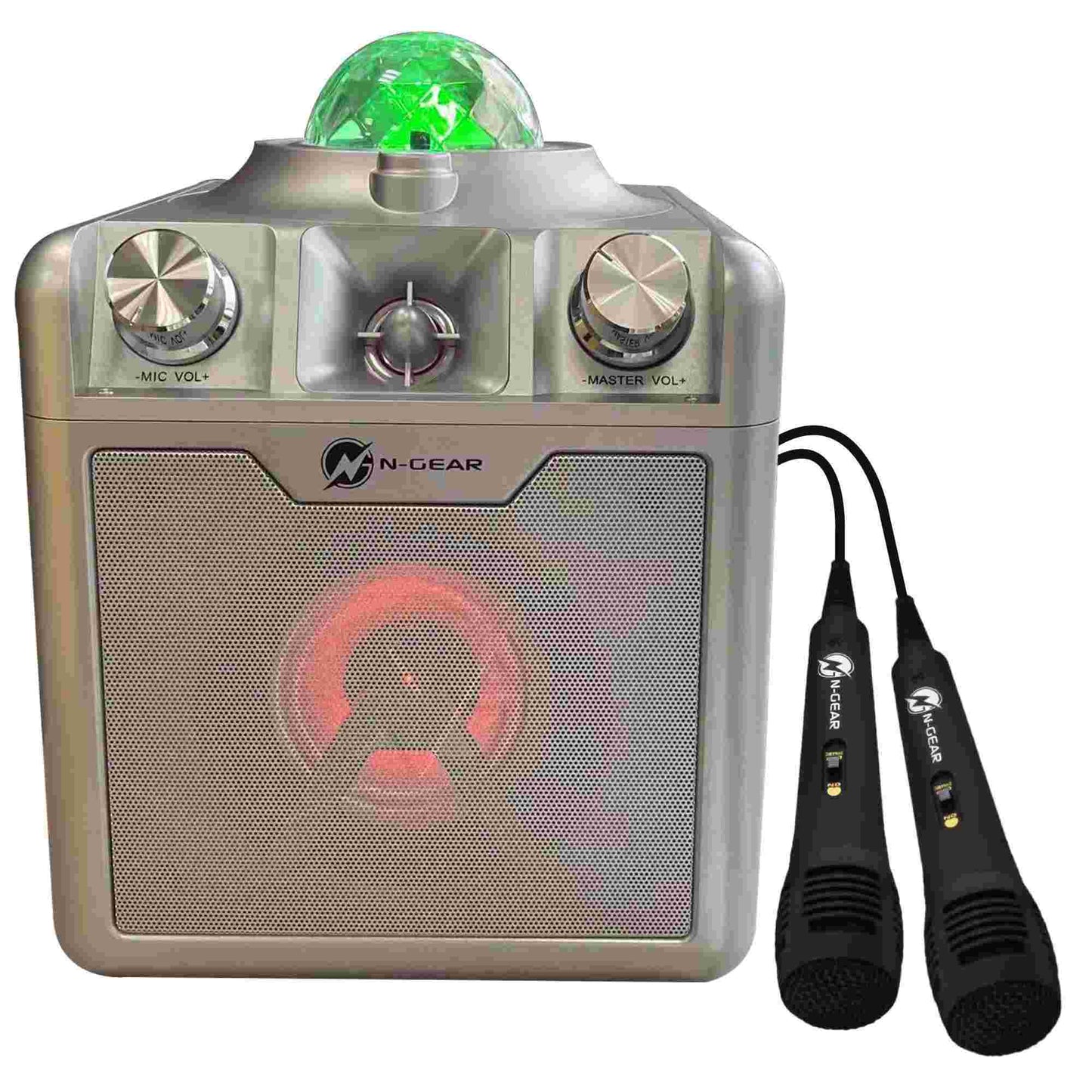 N-Gear | Disco Star 710 Silver Bluetooth Speaker Karaoke Set Party Box with Star Projector & 2 Microphones
