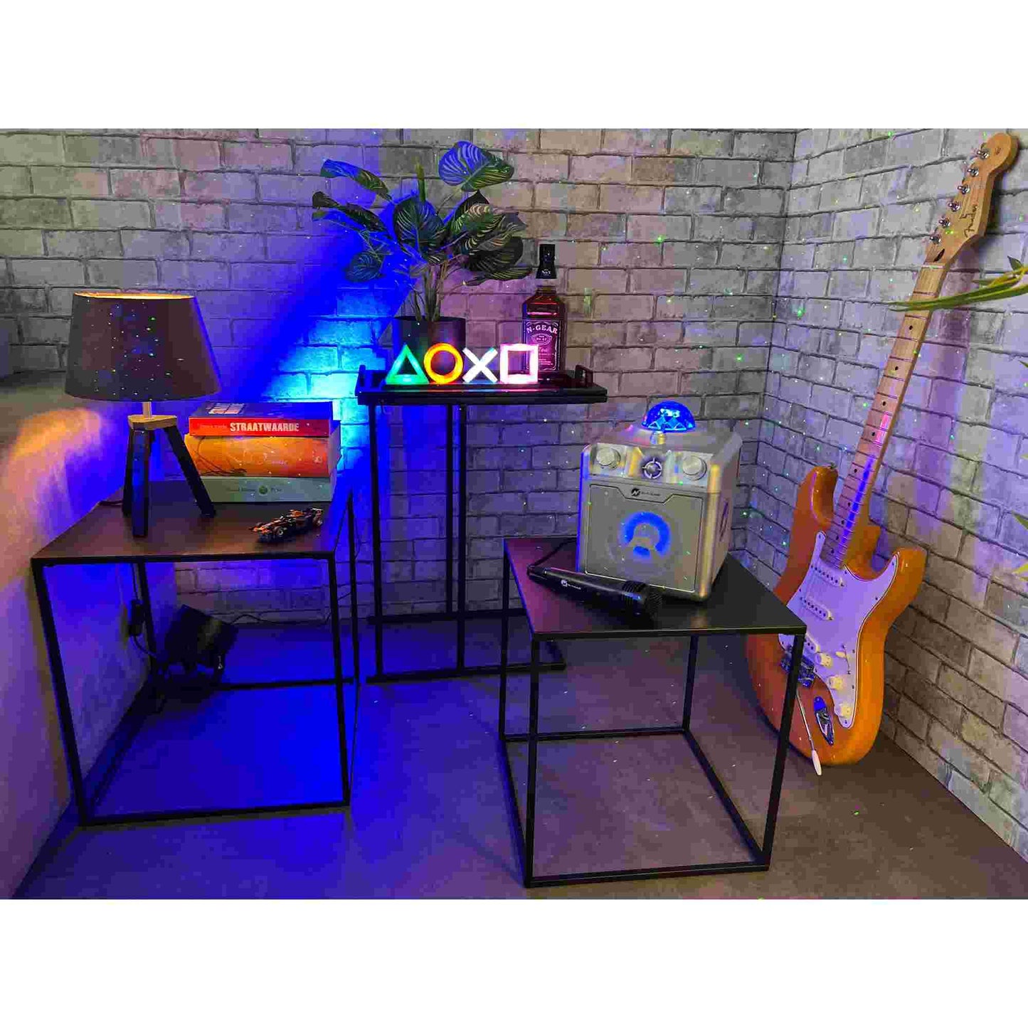 N-Gear | Disco Star 710 Silver Bluetooth Speaker Karaoke Set Party Box with Star Projector & 2 Microphones