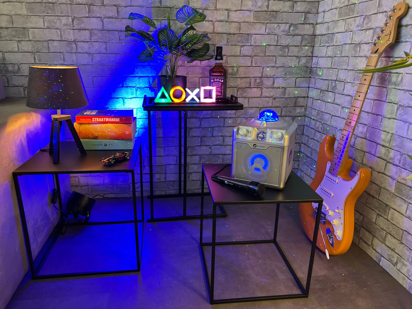 N-Gear | Disco Star 710 Silver Bluetooth Speaker Karaoke Set Party Box with Star Projector & 2 Microphones